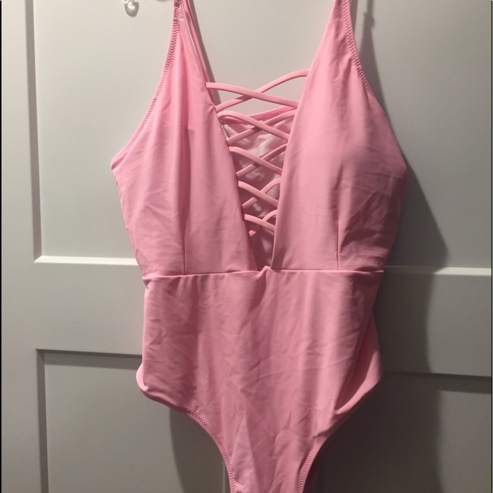 Pink lace up swimsuit!